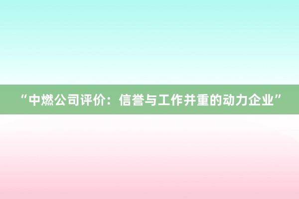 “中燃公司评价：信誉与工作并重的动力企业”